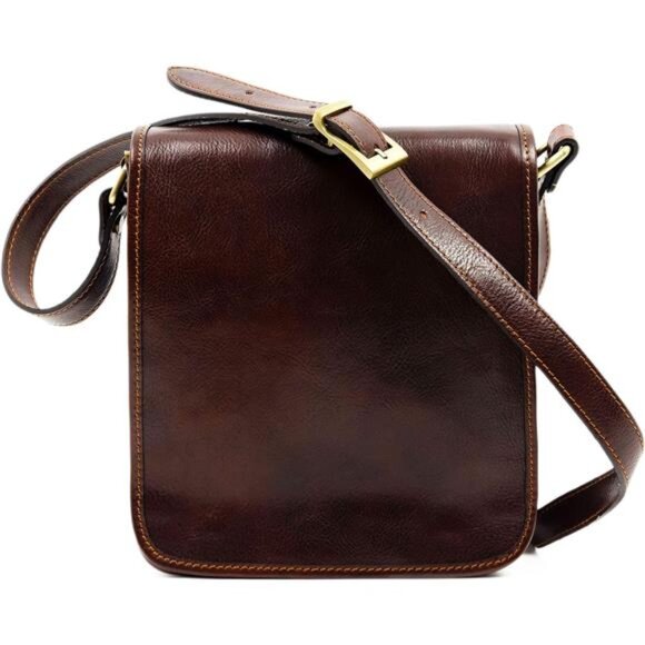 Men's Italian Leather Messenger Full Grain Leather Crossbody Bag - Tablet Size